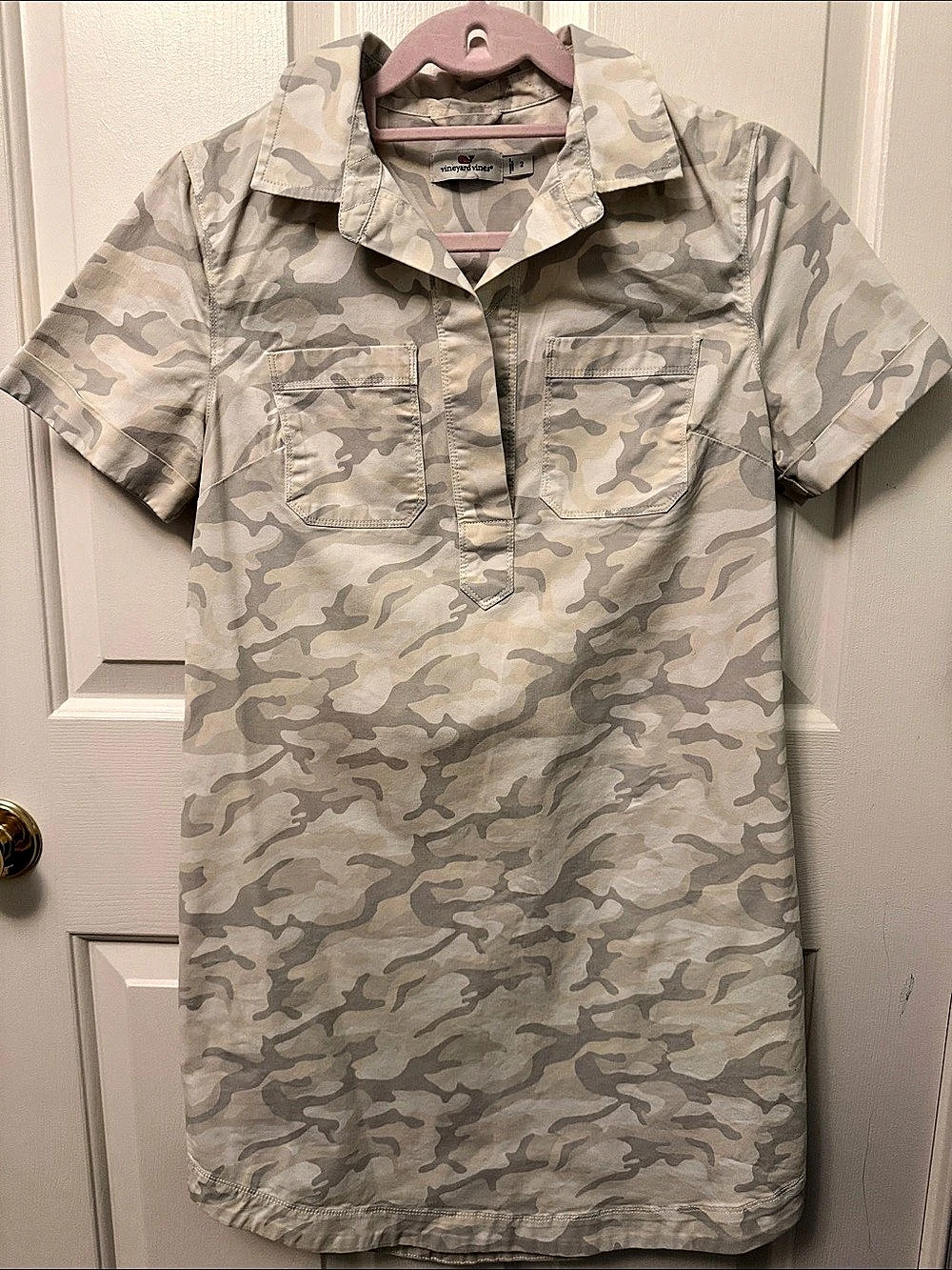 vineyard vines Margo Harbor Camo Print Seersucker Shirtdress Beige & Gray Size 2